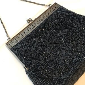 Elegant Vintage Black Beaded Clutch Purse